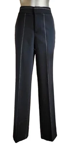 Catherine Malandrino Black Pinstriped Virgin Wool Straight Leg Dress Slacks 8 - Picture 1 of 12