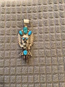 Signed Doris Smallcanyon Sterling Silver & Turquoise Kachina Pin Brooch Pendant - Picture 1 of 6