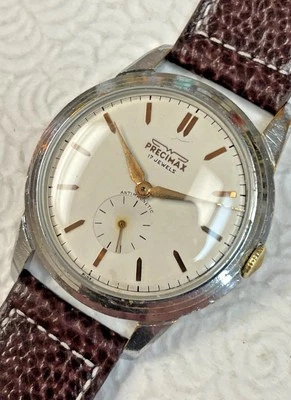 Early Logo Vintage Precimax 17 Jewels Swiss Made Mens Manual Wind New Band 39mm - Image 1 of 4