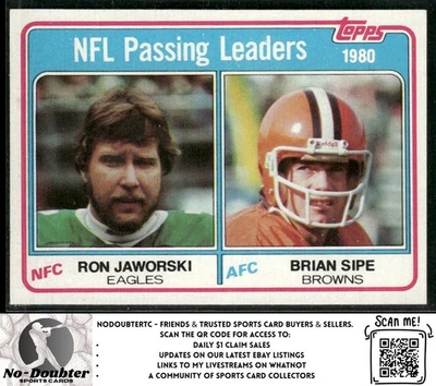 1981 Topps #1 1980 Passing Leaders (Ron Jaworski / Brian Sipe) LL 81TF - Image 1 of 2