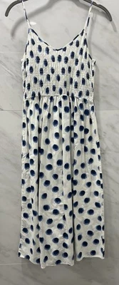 Vestido de verão H&M ponto azul branco XS alça espaguete sem mangas - Imagem 1 de 4