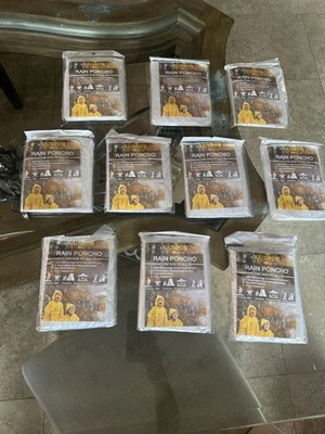 RAINPOH Rain Poncho Lot of 10 Adult One Size Clear Disposable Waterproof Hooded - Image 1 of 4