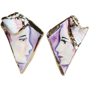 Orecchini a clip artistici indossabili Amy Lacombe anni 80 designer silhouette viso retrò - Foto 1 di 9