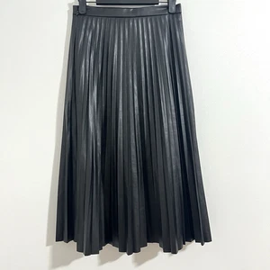 BAGATELLE COLLECTION Pleated Midi Skirt Size XS Black Faux Leather Preppy Gothic - Picture 1 of 6