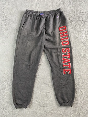 Ohio State Pants Mens Large Sweats Champion Joggers Heather Gray Spell Out Logo Cover