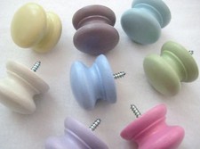 Large Handpainted Wooden Beech Drawer Knobs Pink Cream Blue Lilac 2 Inch Dia x 8
