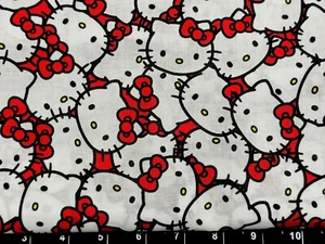 Tina Scrap 9"x21" Hello Kitty Packed White Red Cute Bow Sanrio FABRIC COTTON - Picture 1 of 1