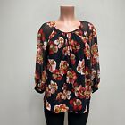 Madewell Womens Black Floral Long Sleeve Pleated Chiffon Sheer Tie Back Blouse S
