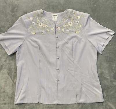 Blusa Top Camisa Vintage Años 90’s Liz Baker Bordada Floral Para Mujer Talla 16 Púrpura Foto 1 de 4