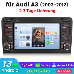 64GB Android 13 Für AUDI A3 8P 2003-2013 Autoradio Apple Carplay 7''GPS Nav WIFI - Bild 1 von 18