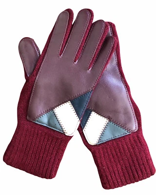 Guantes de conducción vintage de retazos de cuero sintético tejido granate para mujer nuevos sin etiquetas Foto 1 de 4
