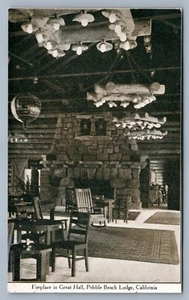 POSTAL ANTIGUA PEBBLE BEACH LODGE CA GRAN SALÓN CHIMENEA - Imagen 1 de 2