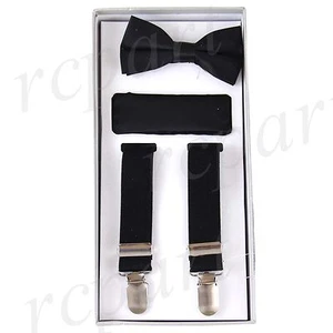 New Kid's Boy's Suspender elastic strap clip on_bowtie & hankie navy blue formal - Picture 1 of 1