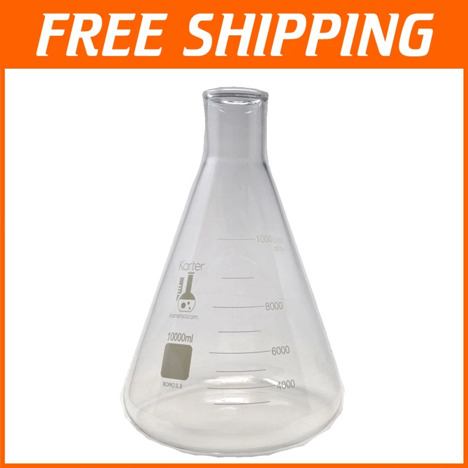 10000ml Borosilicate Glass Erlenmeyer Flask - Heavy Duty Laboratory Essential - Image 1 of 2