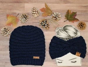 2 For One Price! Royal Blue Slouchy Hat plus Twist Hdbnd Beanie Boho Women's - Picture 1 of 3
