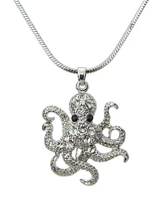 Ella Jonte Halskette Octopus Krake silber Strass kurze Kette + Anhänger maritim - Bild 1 von 2