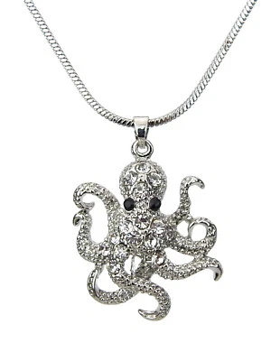 Ella Jonte Halskette Octopus Krake silber Strass kurze Kette + Anhänger maritim - Bild 1 von 2