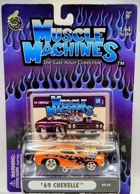 2003 Muscle Machines '69 Chevelle Orange with Trading Card 1:64 Diecast Sealed  - Image 1 of 4