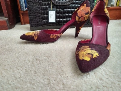PRADA! 39.5 brown yellow floral fabric vintage D’Orsay heels! - Image 1 of 4