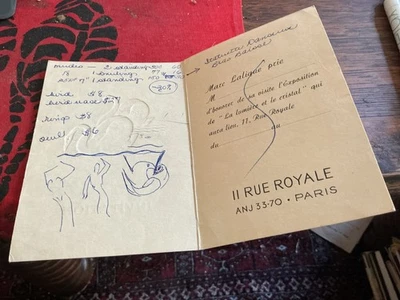 Invitación Lalique a Showroom con bocetos de figuras y precios 1960 Foto 1 de 3