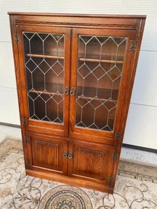 Old Charm Wood Bros Solid Oak Bookcase/Display Cabinet - Picture 1 of 14