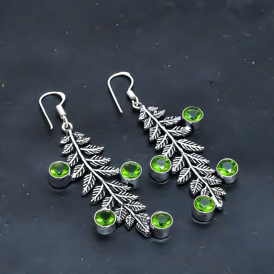 Peridot Gemstone Handmade Jewelry Earring 2.65" - Image 1 of 1