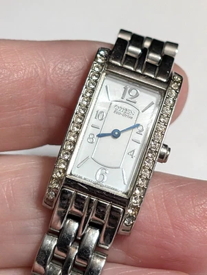 Citizen Eco-Drive Women’s Silver Watch Crystal Bezel Rectangular Tank Style Runs - image 1 of 4