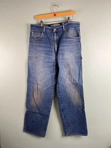 VTG Reliq Cargo Jeans Mens 36 Distressed Blue Denim Wide Leg Relaxed Baggy Y2K - Picture 1 of 9