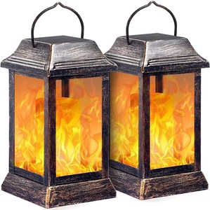Solar Lights Metal Flickering Flame Solar Lantern Outdoor Hanging Lanterns Li... - Picture 1 of 1