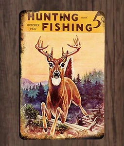 1937 Hunting & Fishing Cover Art Deer Hunt Antique Look  Metal Poster Sign NEW - Picture 1 of 2