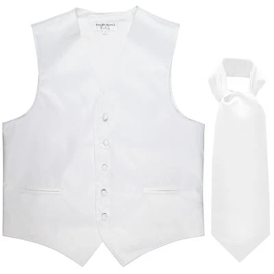 New Men's Formal Tuxedo Vest Waistcoat solid & Ascot cravat white Wedding Prom - Image 1 of 4
