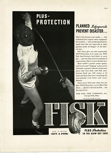 1937 Fisk Tires Fencing Sword Fighting Epee Woman Fencer Vintage Print Ad - Picture 1 of 1