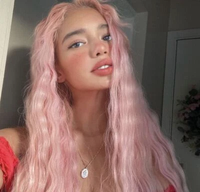 Long Pink Curly Wavy Lace Front Wigs Synthetic Full Wig Party Fashion Heat Safe - Image 1 of 4