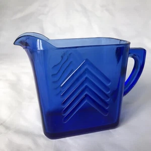 Vintage Hazel Atlas Cobalt Blue Chevron Glass Creamer Pitcher Larger Almost 4" - Picture 1 of 12