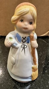 Jasco Merri Bells Bisque Porcelain Girl Broom Shoe Bell Cinderella Vintage 70s - Picture 1 of 6