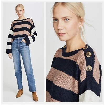 Шерстяной свитер большого размера MADEWELL Coastal Calloway Boatneck в полоску синий коричневый M - Изображение 1 из 4