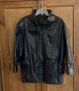 Jacqueline Ferrar Leather Jacket Coat 10 P - Black - Vintage Missing Buttons - Picture 1 of 14