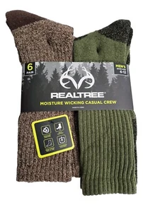 New REALTREE Mens Crew Socks 6 Pair Shoe SIZE 6- 12 Moisture Wicking- Cushioned - Picture 1 of 9