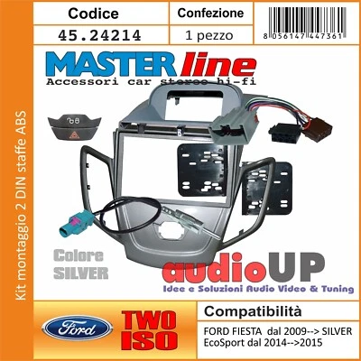 MASCHERINA MONTAGGIO RADIO FORD FIESTA 2009-> KIT STAFFE, TASTO FRECCE, CABLAGGI - Immagine 1 di 4