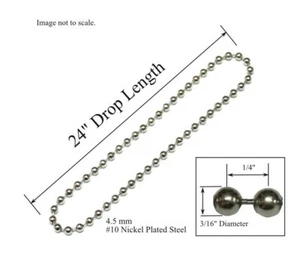 #10 NICKEL Plate METAL BEAD CHAIN for CLUTCH ROLLER WINDOW SHADES - 24" Loop - Picture 1 of 2