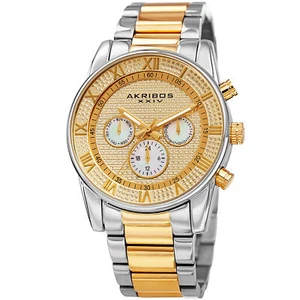Men's Akribos XXIV AK939TTG 24 Hour Indicator Crystal Pave Swiss Quartz Watch - Picture 1 of 4