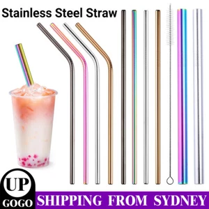 Reusable 304 Stainless Steel Straws Metal Drinking Washable Bent Straw + Brushes - Picture 1 of 41