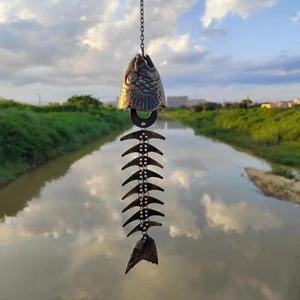 Solid Metal Bone Fishbone Fishing Wind Chimes Bell NEW Hanging DIY US Decor L9W8 - Picture 1 of 11