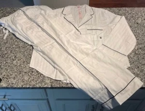 NEW L SHORT VS WHITE COTTON LONGSLEEVE & LONG PANTS PAJAMA SET - Picture 1 of 7