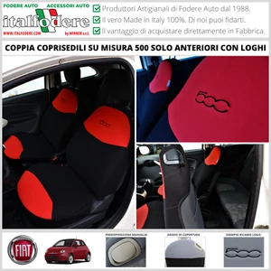 COPPIA COPRISEDILI Fiat 500 SU MISURA Fodere Foderine SOLO ANTERIORI Rosso Nero - Foto 1 di 6