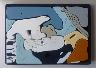Rare MACLAREN solid wood ARCTIC PUZZLE by DAVID NETTO in box w/ Polar bears seal - Image 1 of 4