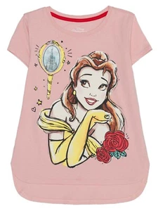 Beauty and the Beast Girls 3D & Glitter Short Sleeve Graphic Pink T-Shirt NEW - Picture 1 of 3