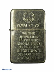 Vietnam Veterano Mechero Antiguo Latón Acabado Gratis 71-72 Guerra Paz - Imagen 1 de 1