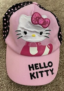 Girls Hello Kitty Hat-Pink & Black - Polka Dots - Logo - Adjustable - Picture 1 of 6