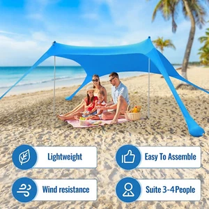 Beach Tent Sun Shelter Portable Sun Shade Canopy Awning with Sandbag 6.8ftx4.9ft - Picture 1 of 16